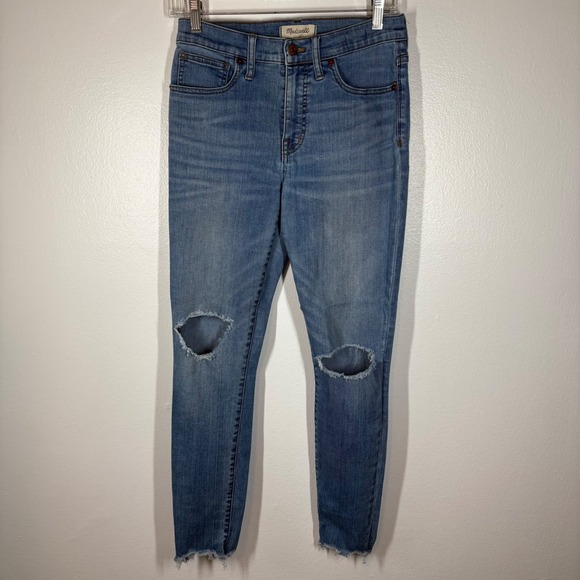Madewell Denim - Madewell 9" High Rise Skinny Jeans Distressed Ripped Knee Frayed Hem Denim 27